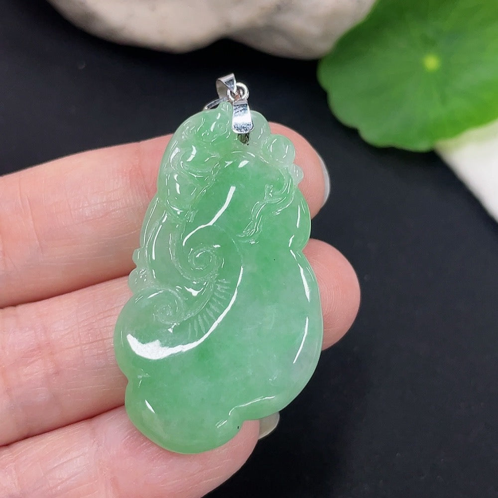 Jadeite Ruyi Pendant . (Including Chain) | Huiliu Certified