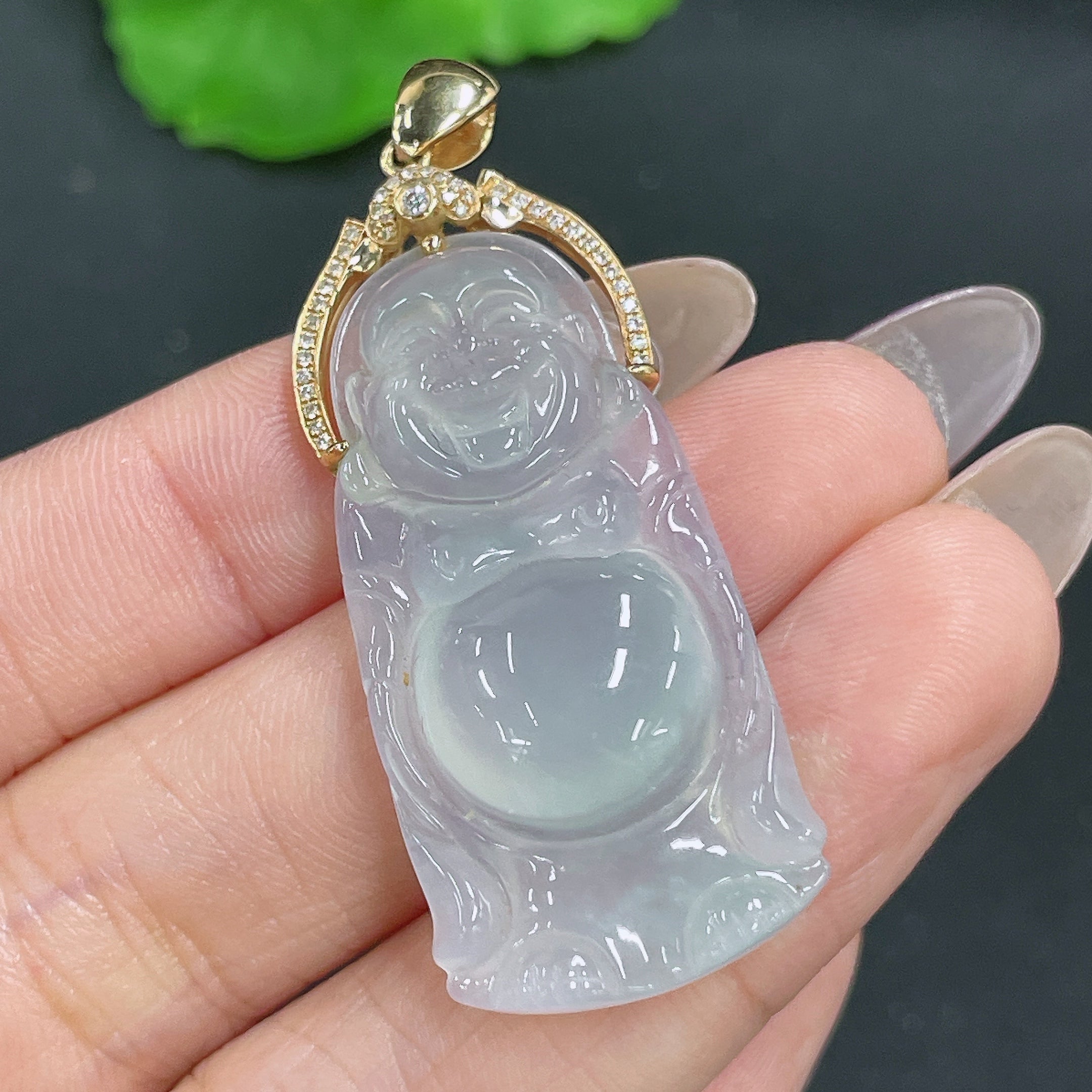 Jadeite Pendant Buddha Inlaid with Diamonds . | Huiliu Certified