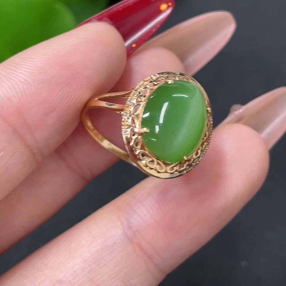 Hetian Jade Inlaid Ring 18k Gold Non-Diamond Size 13 Total Weight Approx. 1.8g