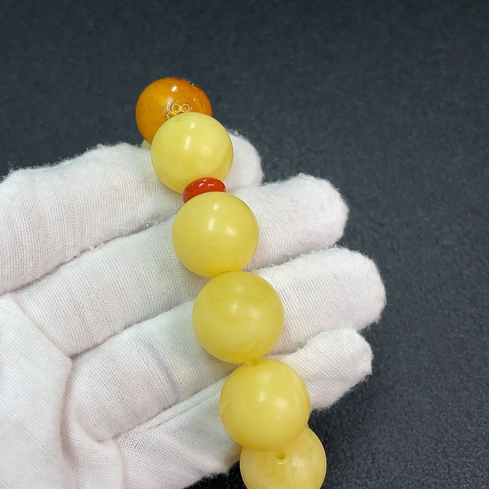Amber Beeswax Bracelet, Approx. 16.4mm, Total Weight About 27.50g, Matched with Southern Red Agate