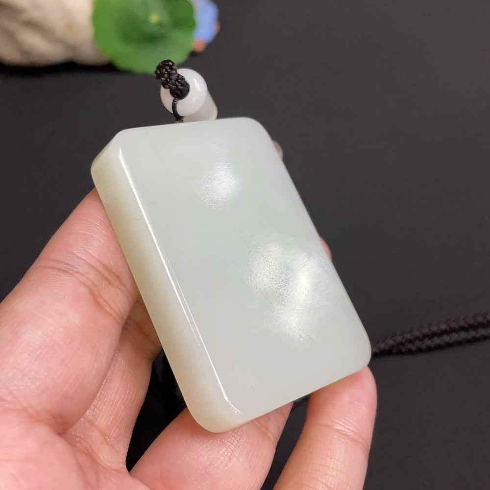 Plain Hetian jade pendant by HUILIU HQ featuring smooth, polished jade with a natural, elegant appearance.