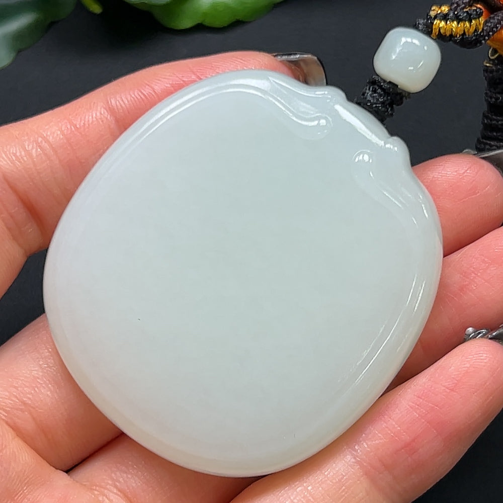 HKHQ Hetian Jade Plain Pendant with Rope, approximately 64.08g, showcasing smooth, polished jade in a simple pendant design.