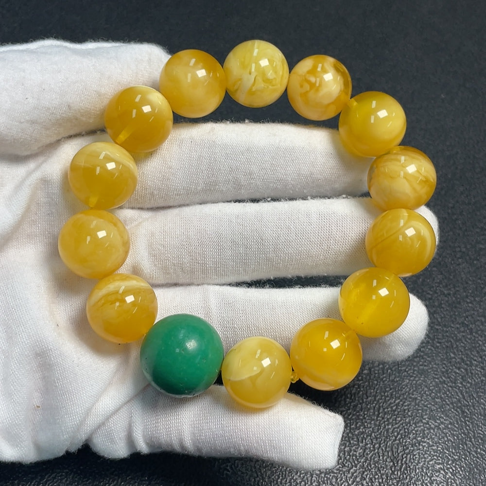 Amber Beeswax Bracelet with Non-Natural Gemstones, ., Size About 15.7mm | Huiliu Certified