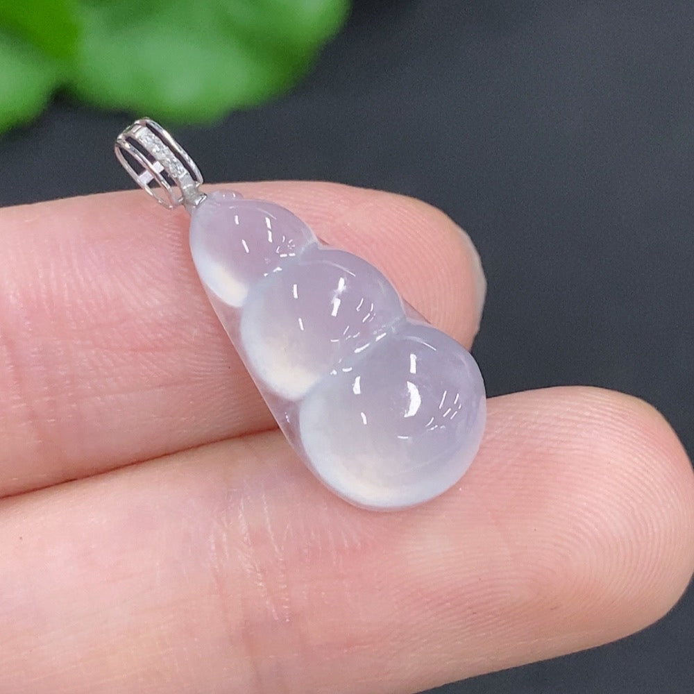 Jadeite Lucky Bean Pendant Unmarked 18K Gold with Diamond Accents Total Weight Approx. 2g