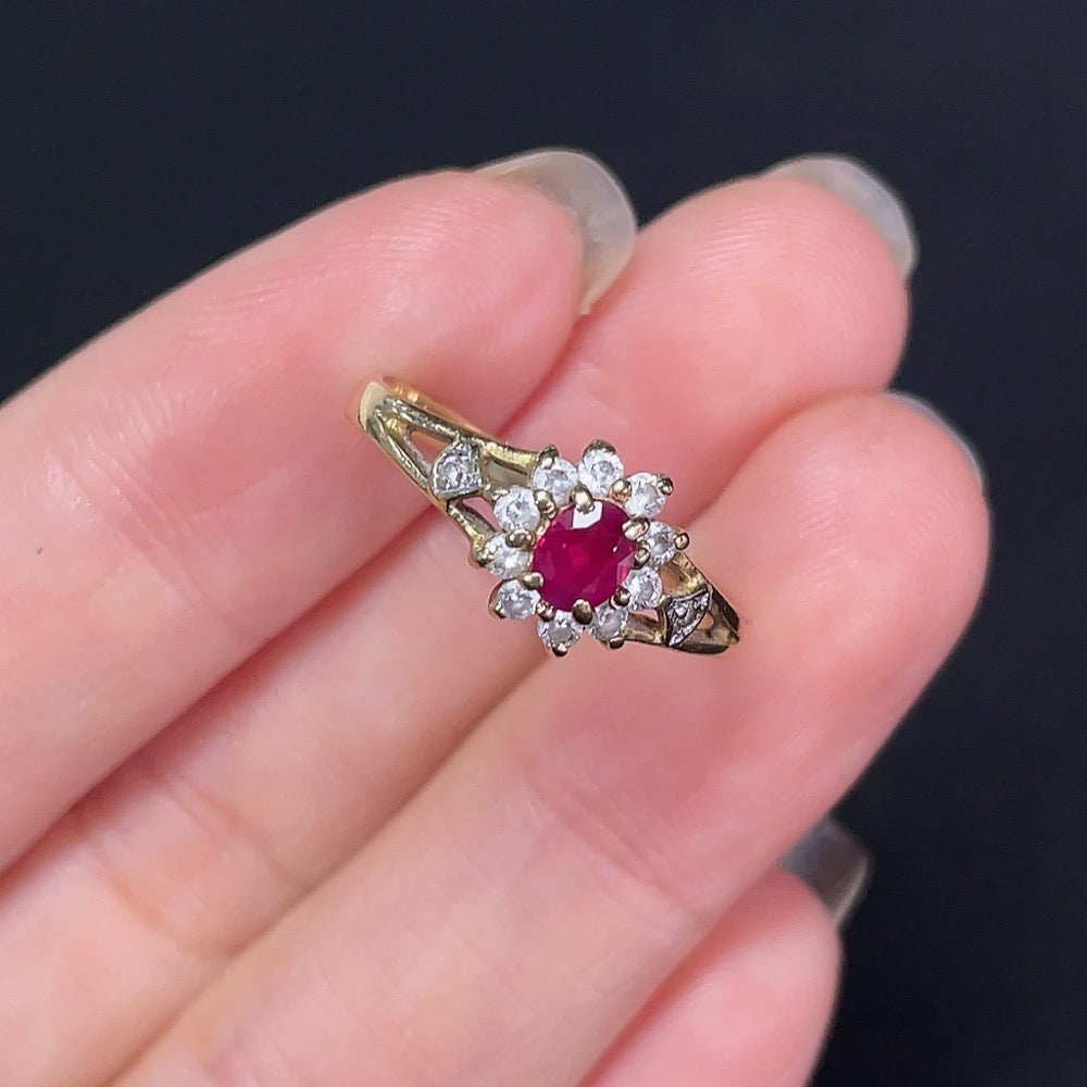 Ruby Inlaid Ring 14K Gold, Non-Diamond