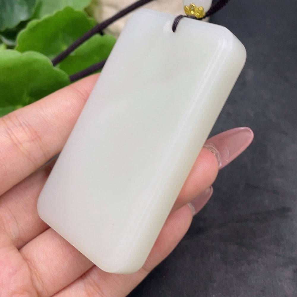 Huiliu HQ Hetian Jade plain pendant, authentic non-engraved jade jewelry with smooth surface and natural green hue.