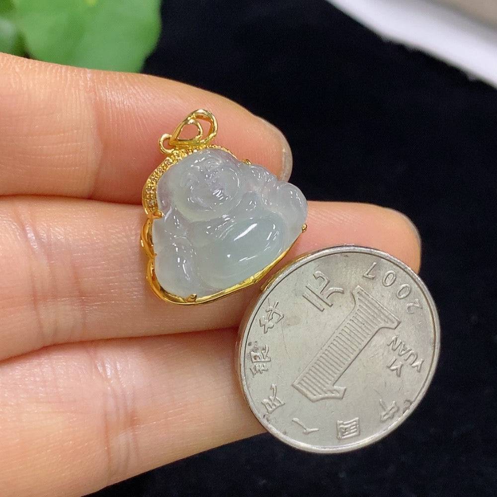 Huiliu Jadeite Buddha pendant with intricate inlay design, crafted from high-quality jade, showcasing detailed craftsmanship.