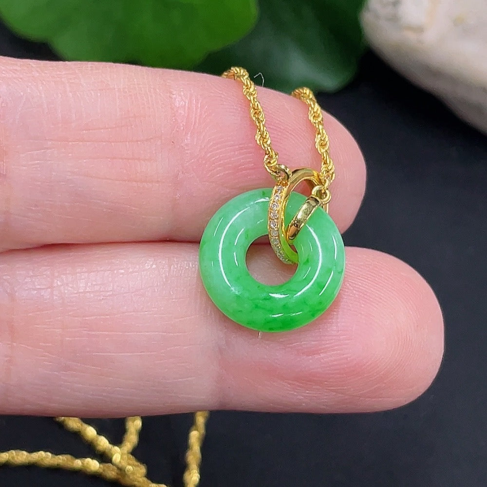 Jadeite Inlaid Necklace 18K Gold Total Weight Approx. 2.3g