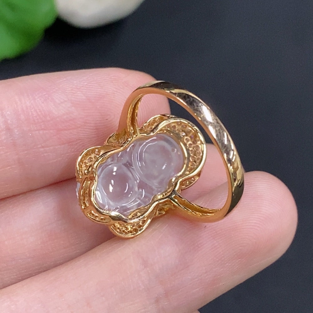 Jadeite Buddha inlay ring 18K Gold with diamonds