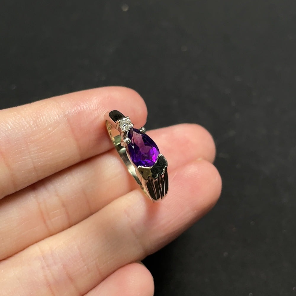 Crystal Ring with Diamond Accents, 14k Gold, Stone 5mm