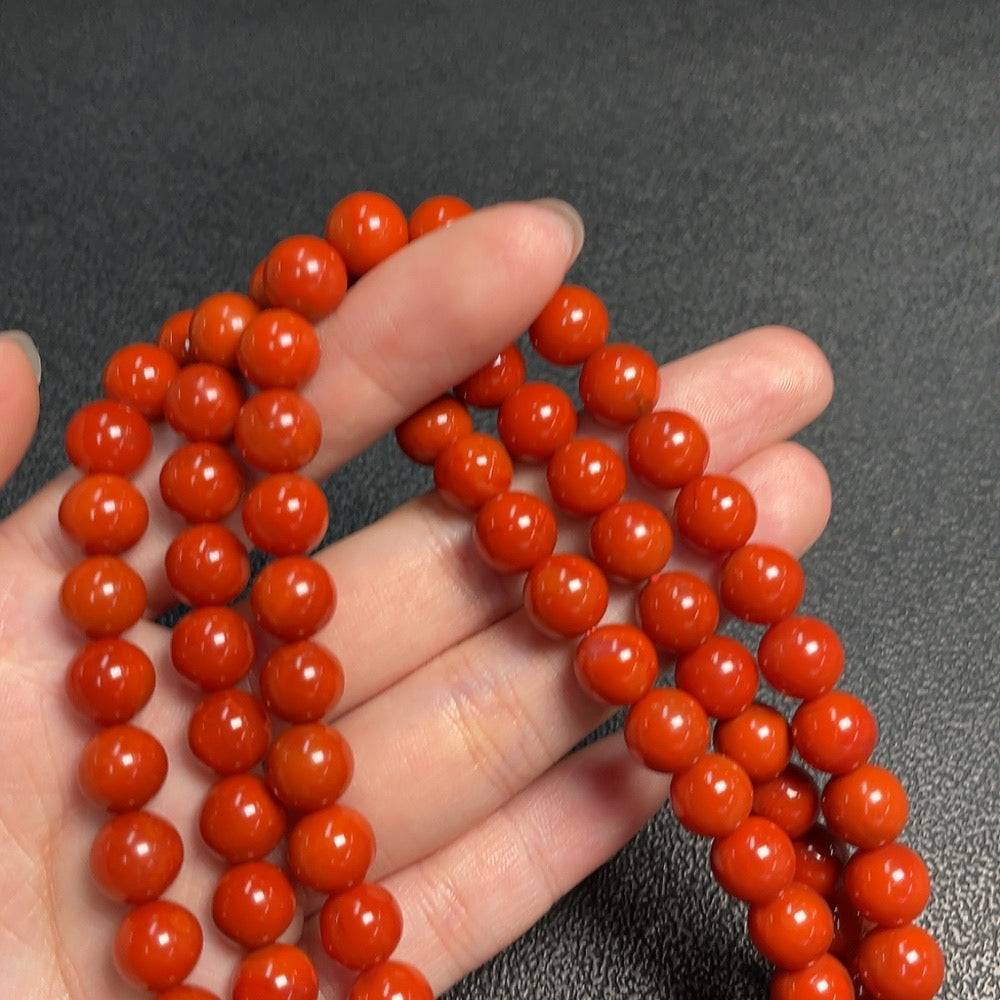 Red Agate gemstone bead necklace with visible organic matter, 8.8mm beads, from HUILIU HQ, weighing approximately 97.4g