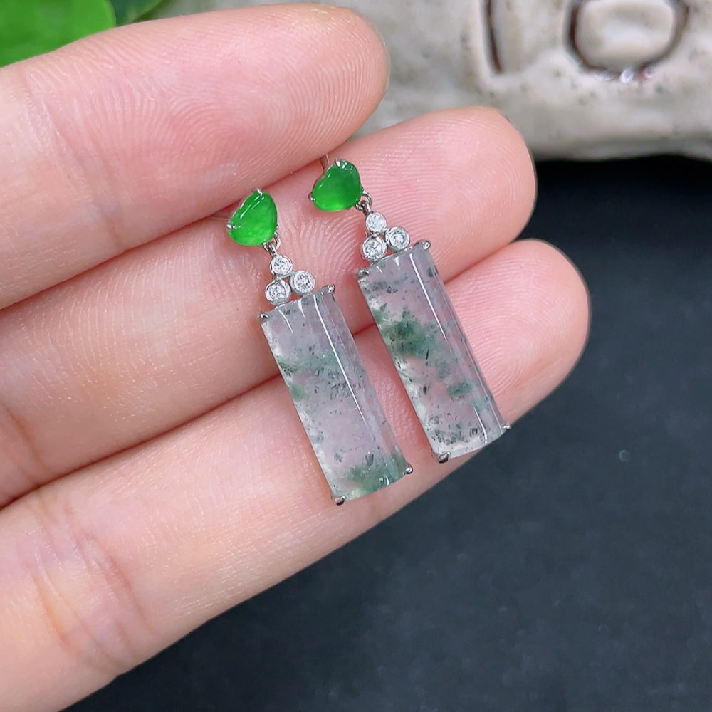 Jadeite Plain Pendant Earrings 18k with Diamond Accents