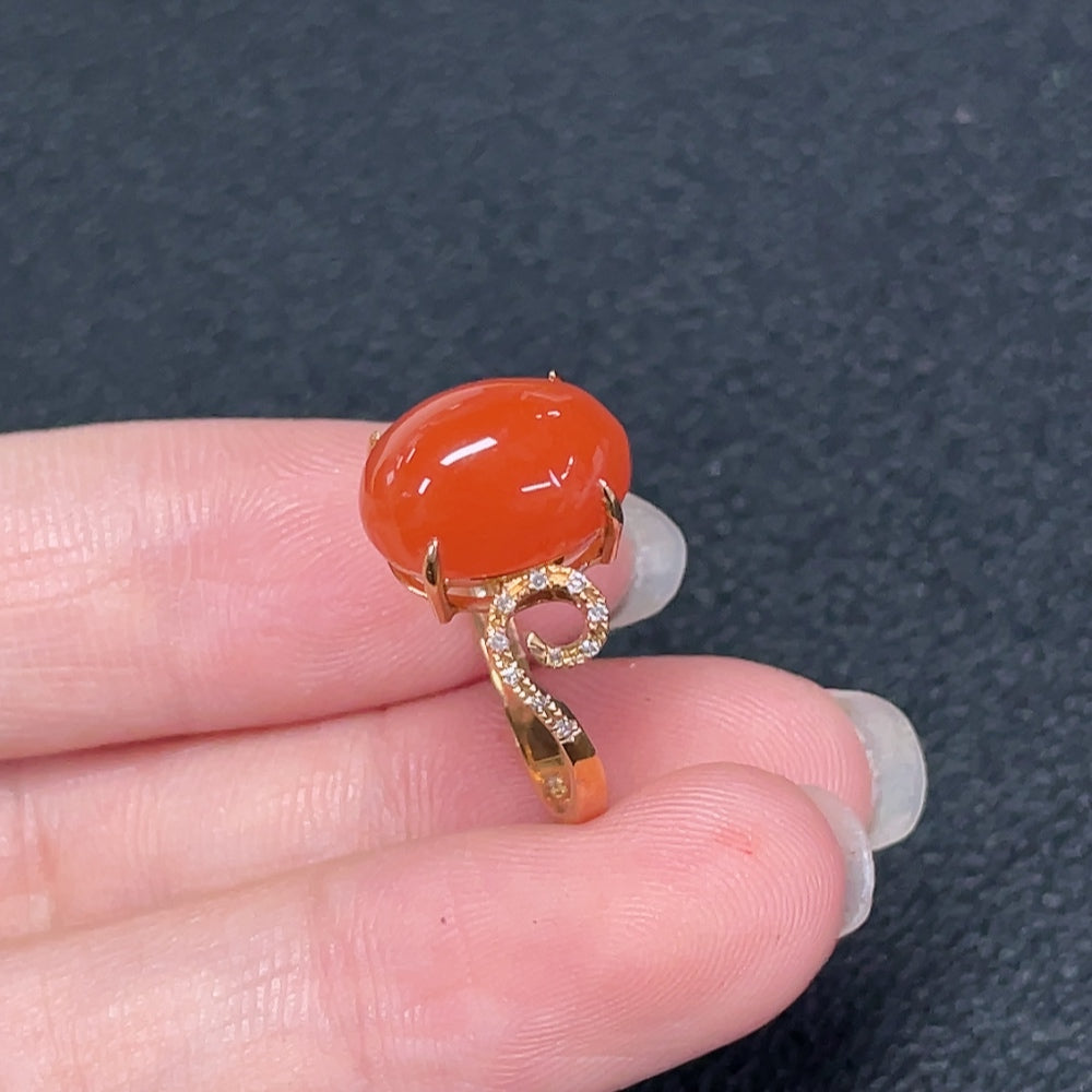Southern Red Agate Ring with Diamond Accents, 18K Gold