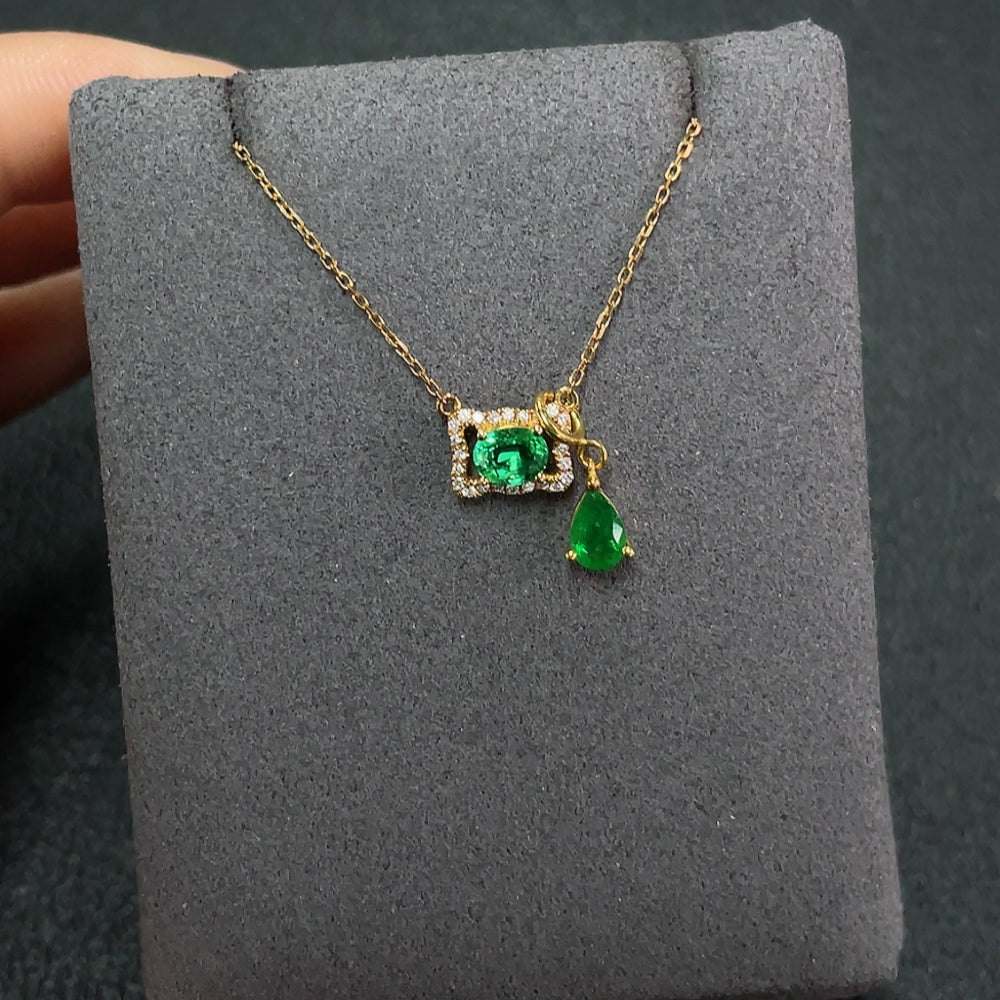 Emerald Pendant 18K Gold Clarity Enhanced with Diamond Accents