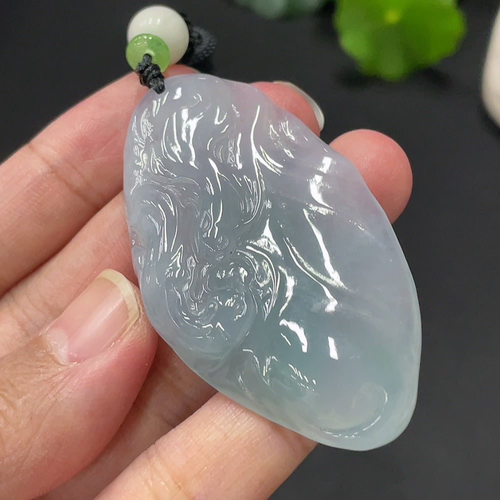 JadeitePendant Lotus Leaf and Fish with Non-Grade A Beads Total Weight 24.721g