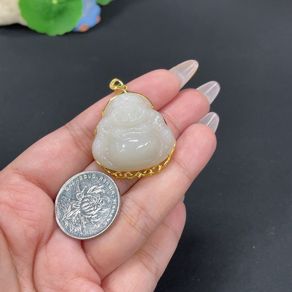 Hetian Jade Inlaid Pendant Buddha Total Weight Approx. 15.3g 18k Non-Diamond