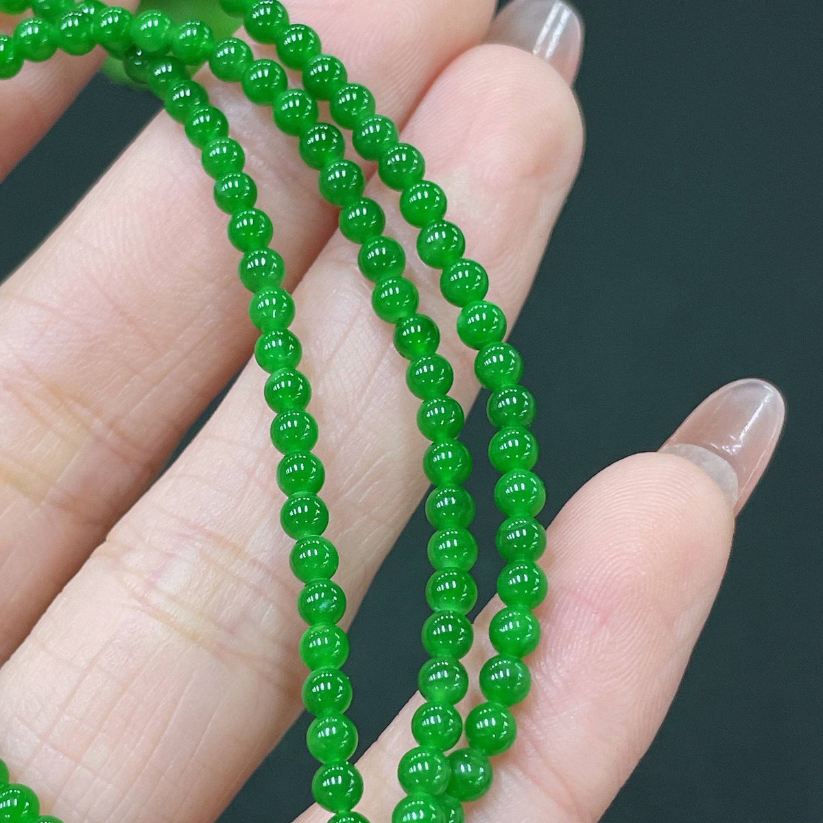 Jadeite bead necklace by HUILIU HQ featuring 3.1mm jade beads, non-gold, total weight approx. 11.4g, natural jade finish