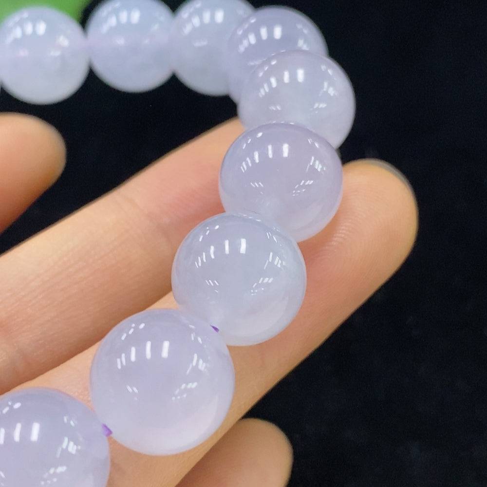 Jadeite bracelet with 12mm Jade stones from HUILIU HQ, total weight approximately 46.3g, showcasing smooth, polished jade beads.