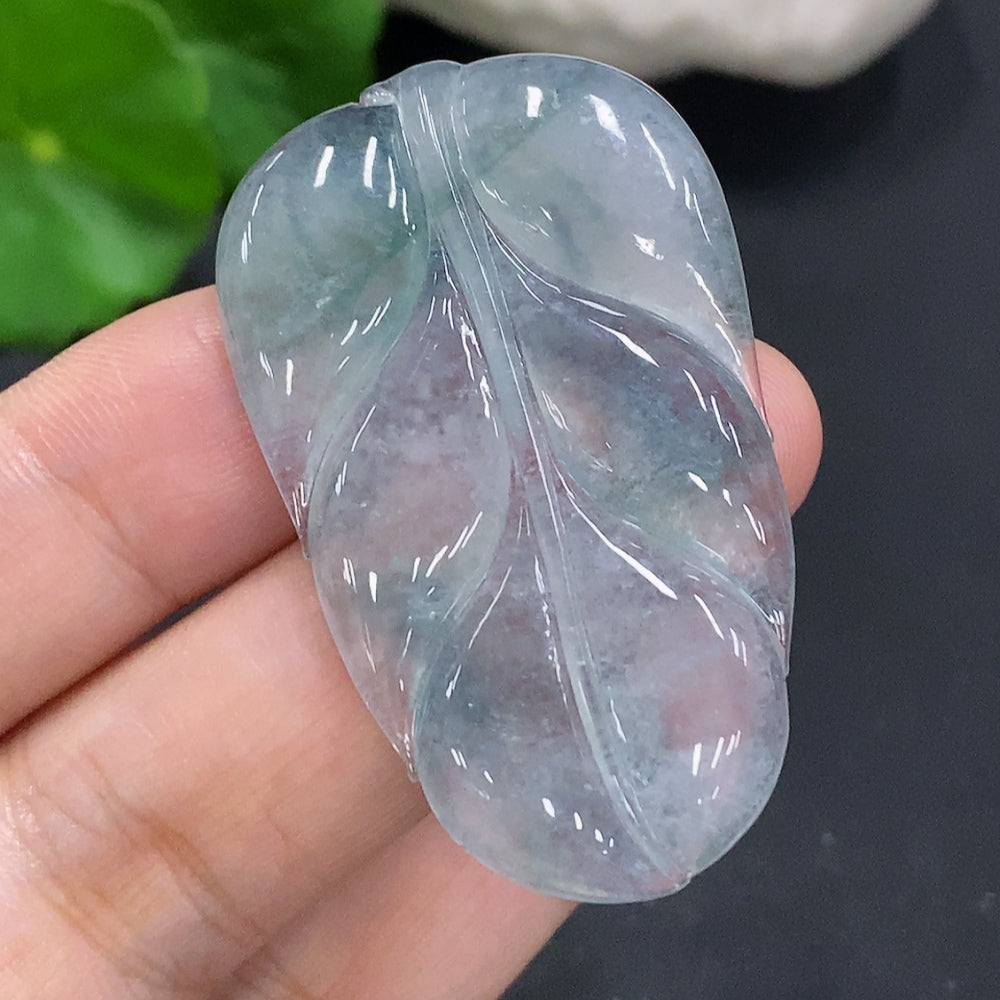 Jadeite Leaf Inlaid Piece, Total Weight Approx. 11.2g