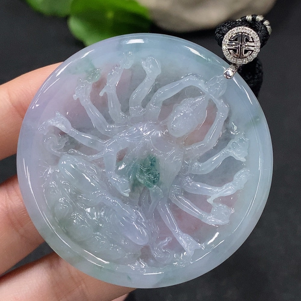 Jadeite Thousand-Hand Guanyin Pendant 18K Gold Non-Diamond Total Weight Approx. 38.48g With Certificate