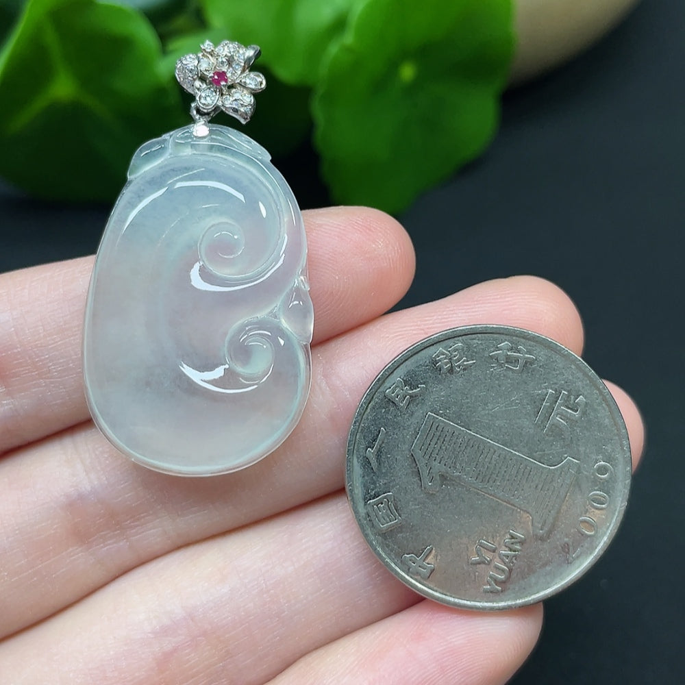 Jadeite Ruyi Inlaid Pendant 18k Non-Diamond Total Weight Approx. 5g