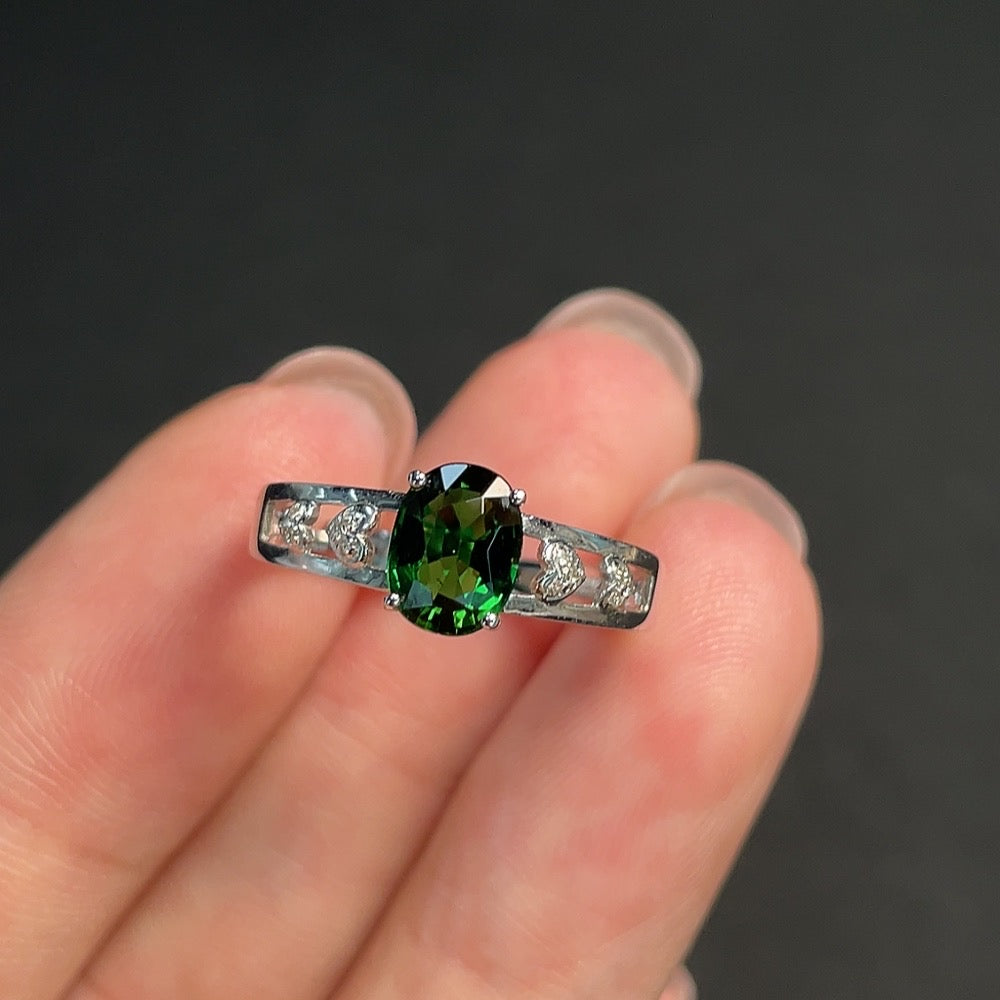 Tourmaline Ring with Diamond Accents, 18k Gold, Total Weight Approx. 2.18g, Size 13