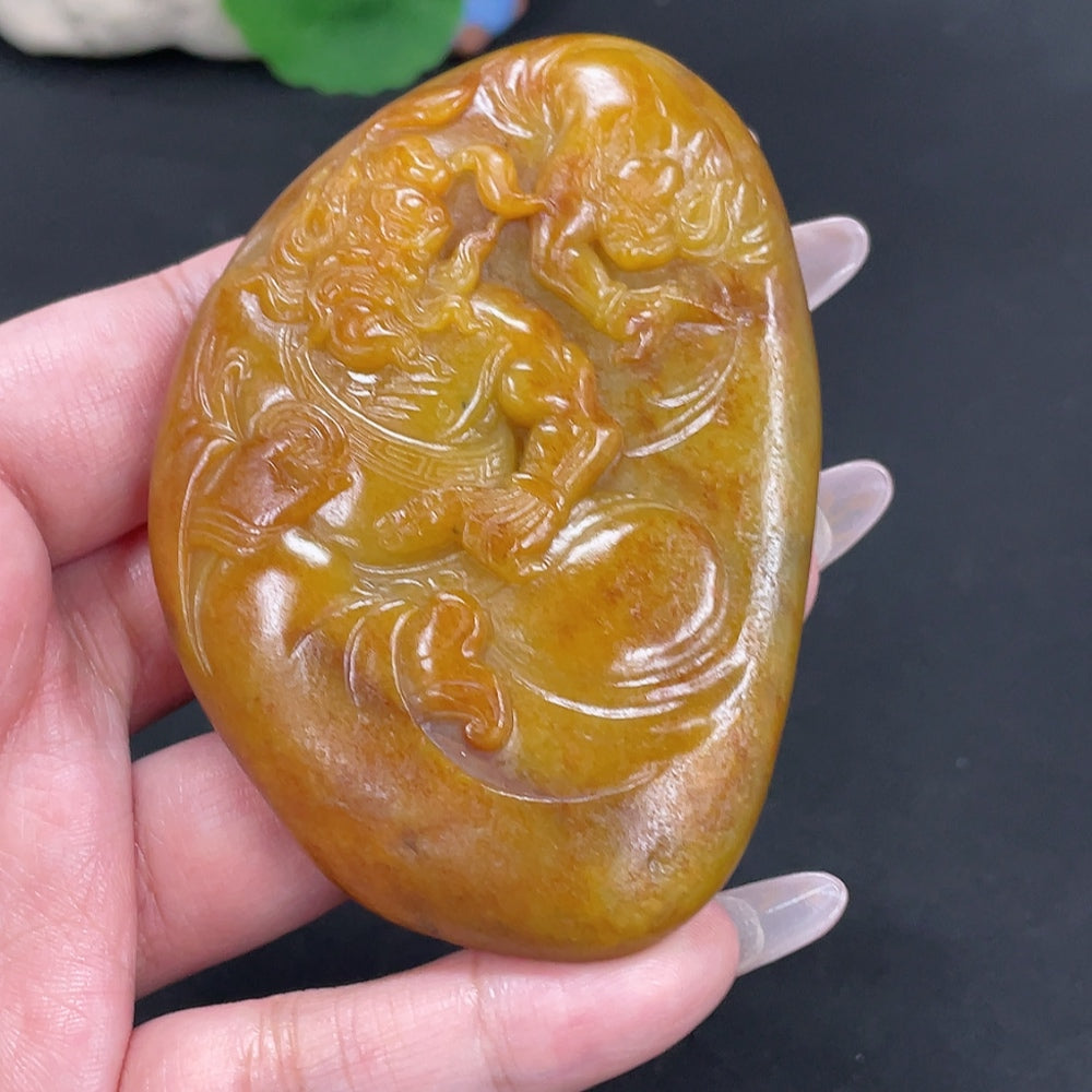Hetian Jade Pendant - Zhong Kui, Total Weight Approximately 152.9g, Undetermined Skin Color Origin, Contains Other Mineral Components