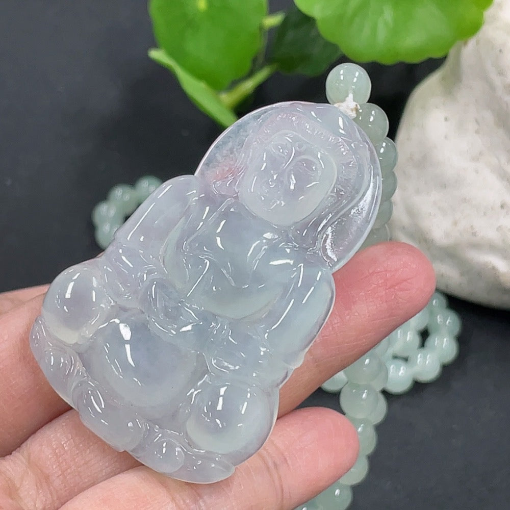 Jadeite Guanyin Pendant with Chain, approx. 6.1mm, total weight approx. 60.5g