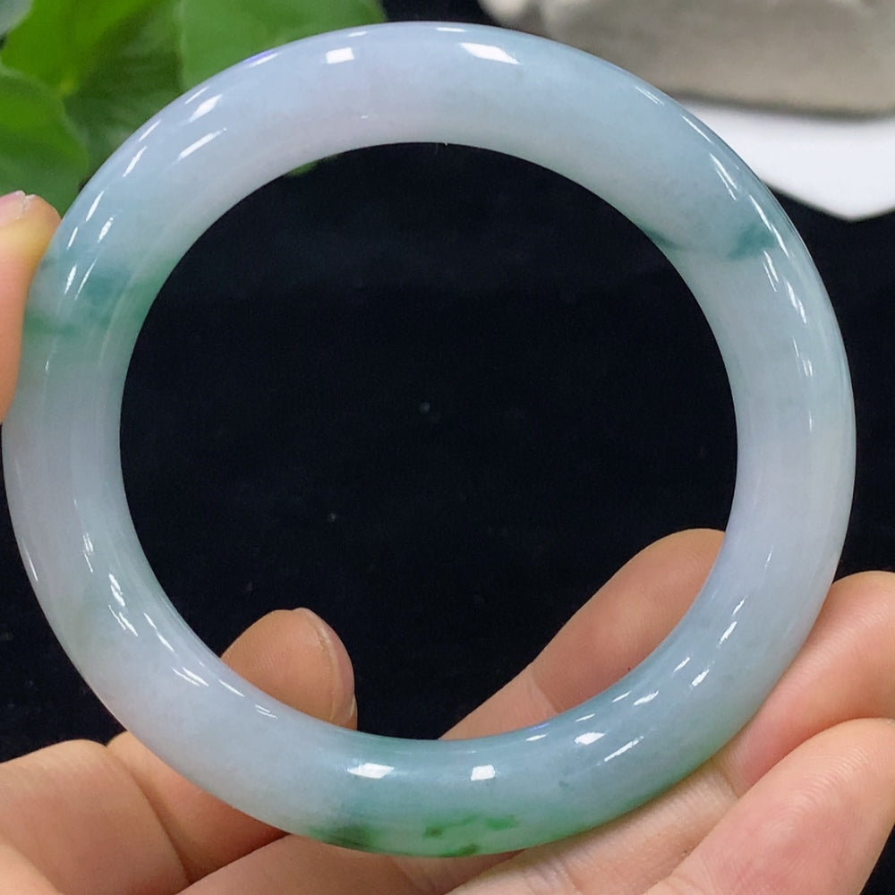 Jadeite Round Bangle with Other Mineral Components, Total Weight Approx. 50.93g, Size 52.4