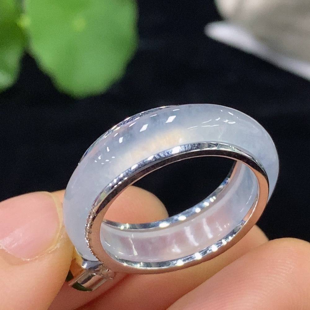 Elegant jadeite ring with diamond accents, 18k gold, size 20, crafted by HUILIU HQ featuring a polished jade gemstone.