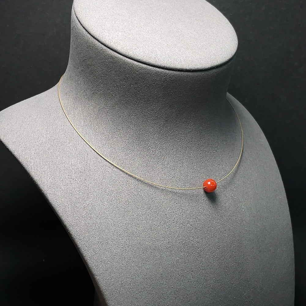 18K Gold Red Agate Necklace, Total Weight Approx. 1.8g, Size About 8.2mm