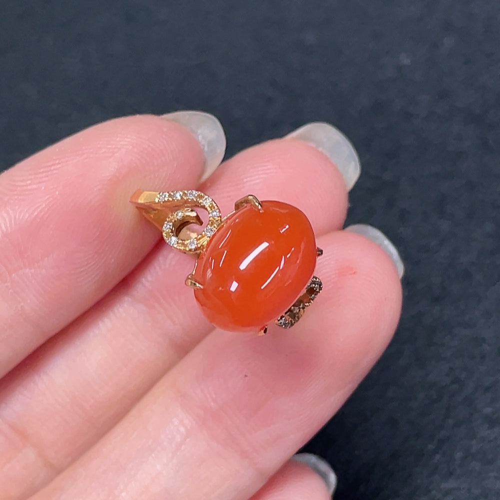 Southern Red Agate Ring with Diamond Accents, 18K Gold