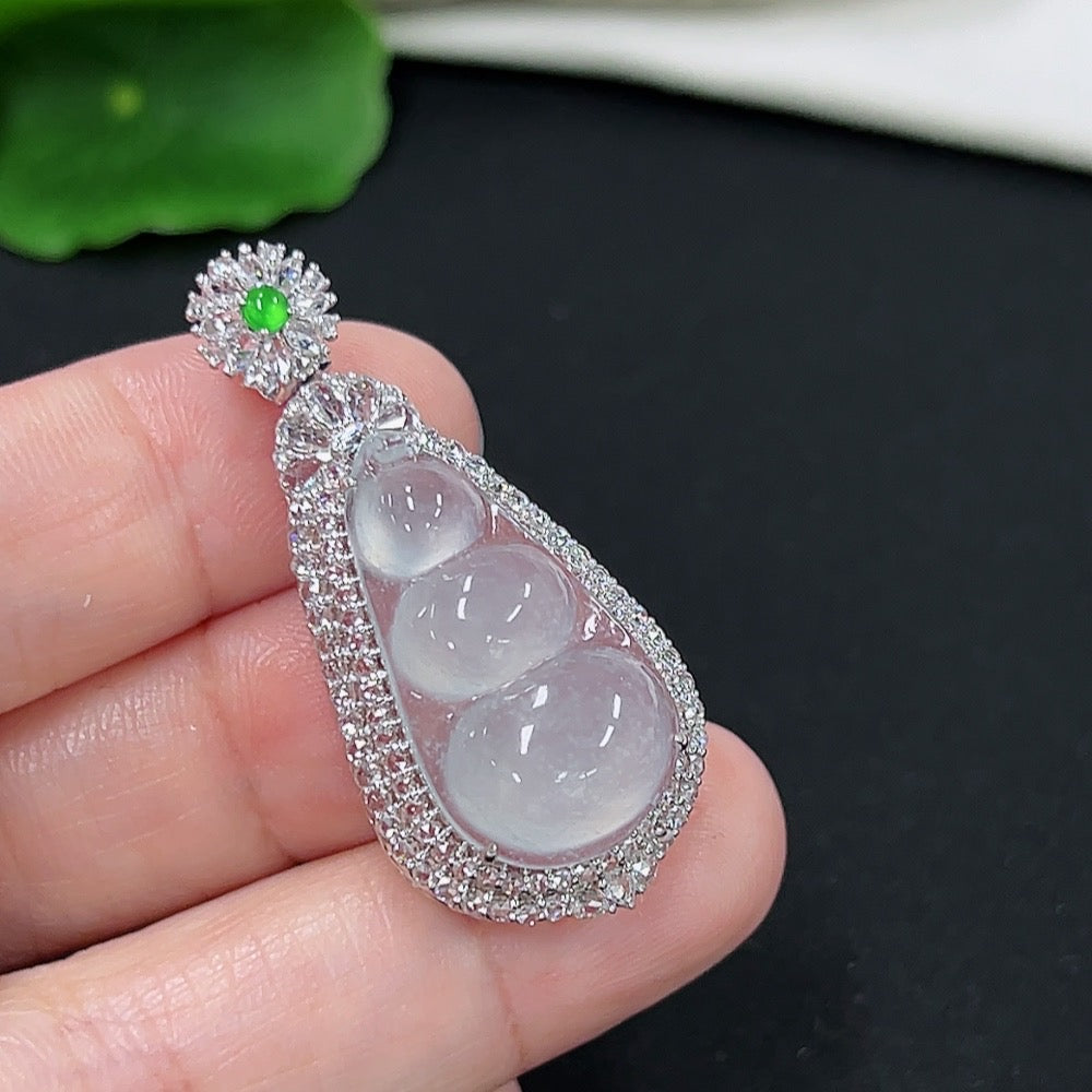 Jadeite Blessed Bean Pendant with 18k Gold and Diamond Accents