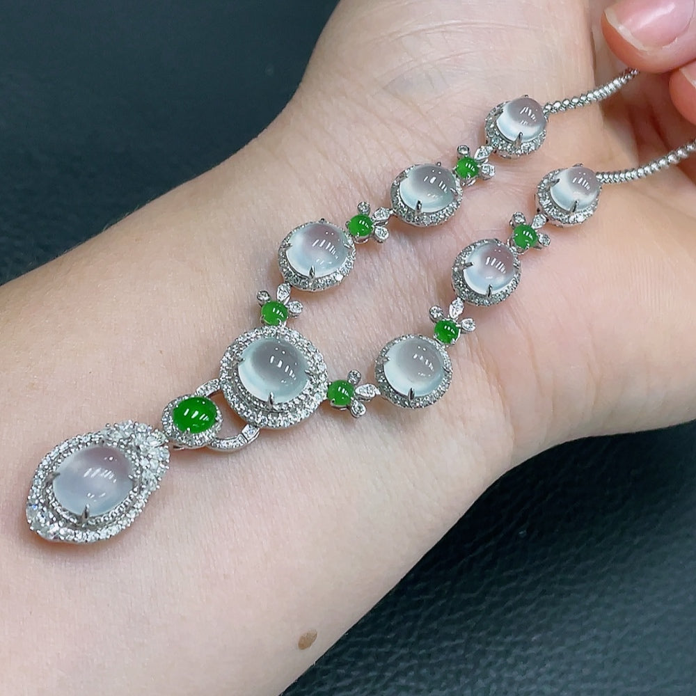 Jadeite Bezel-Set Cabochon Necklace 18k Main Chain Approx. Total Weight 13.88g