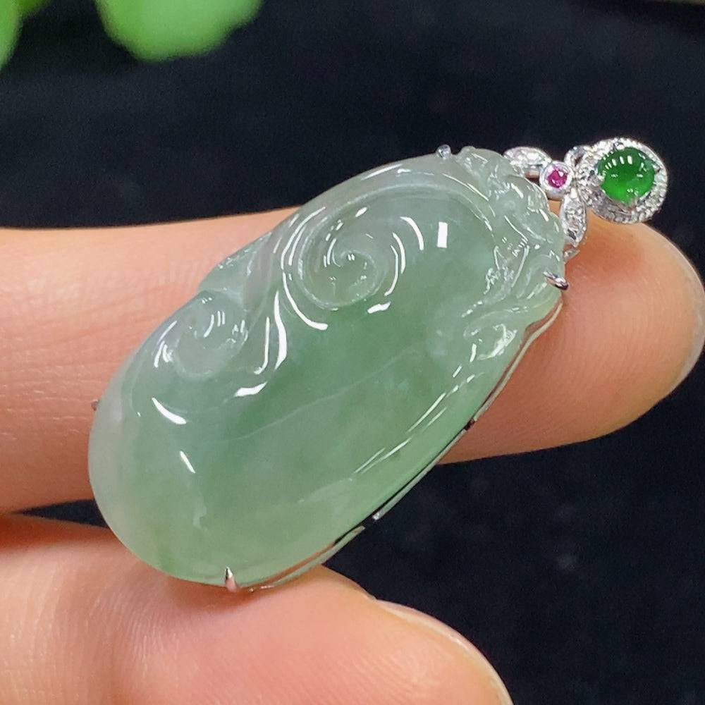 Huiliu Jadeite Ruyi pendant with inlaid colorless diamonds, showcasing intricate craftsmanship and elegant design.