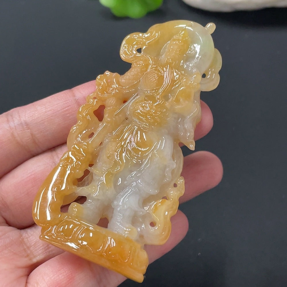 Jadeite Guan Gong pendant, approximately, undetermined color origin | Huiliu Certified