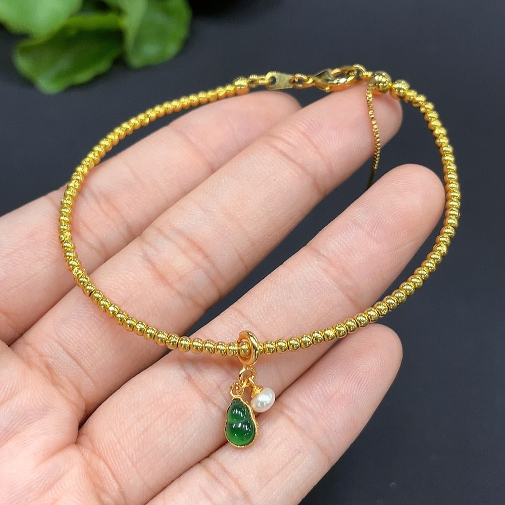 Jadeite Gourd Bracelet Small Round Beads Content 99% Others Non- . | Huiliu Certified