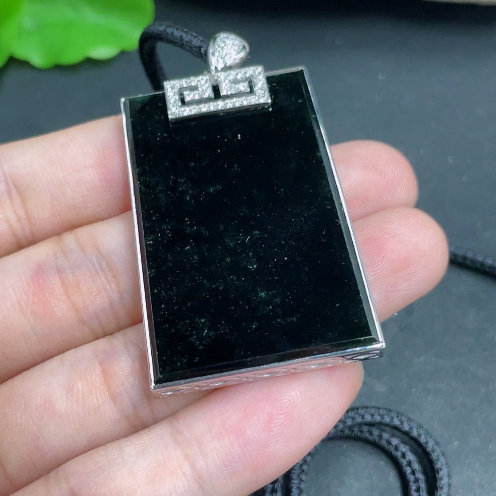 Jadeite plain pendant with 18K gold and diamond accents, part of HKHQ necklaces collection, shown on a white background.