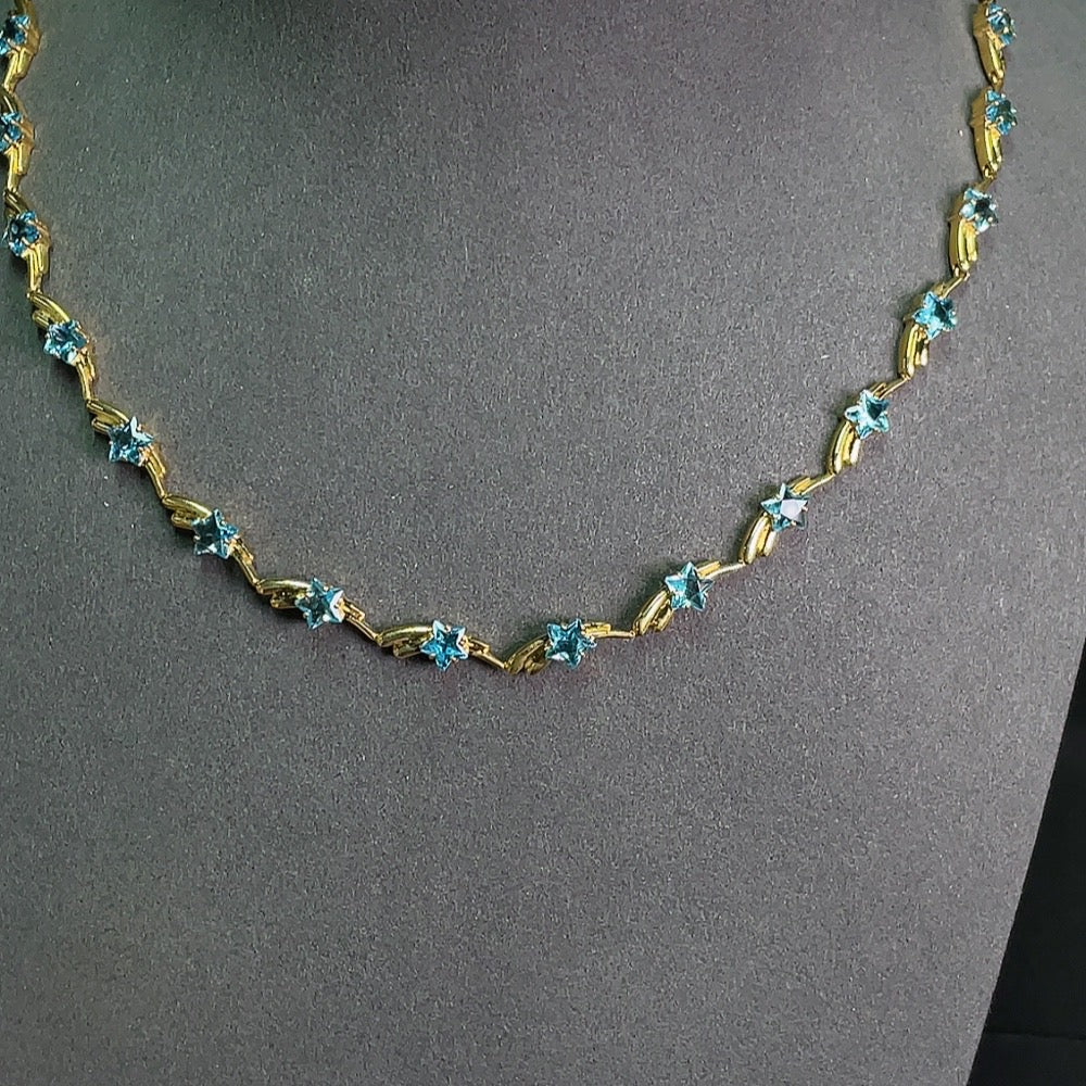 Topaz inlaid necklace, no imprint, tested gold content 18k gold, total product weight approximately 27.01 grams