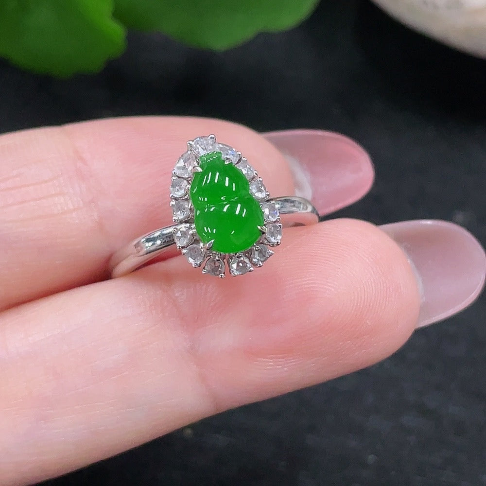 Jadeite Inlaid Ring . with Diamond Accents | Huiliu Certified