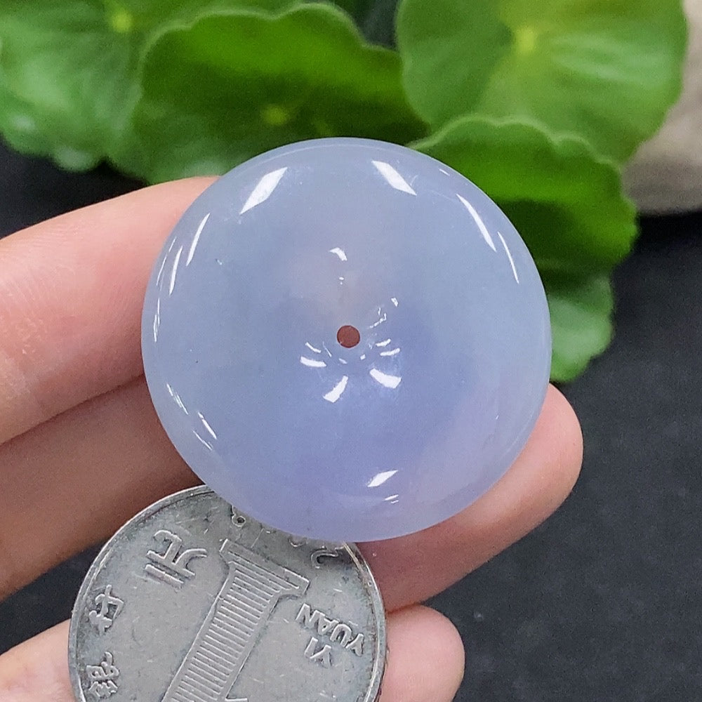 Jadeite safety buckle pendant by HUILIU HQ, crafted from green jade with a smooth, polished finish, weighing approximately 12.8 grams.