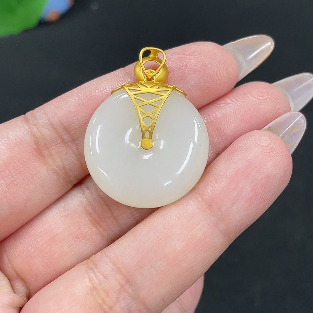 Hetian Jade Inlaid Pendant Peace Knot 18k Non-Diamond