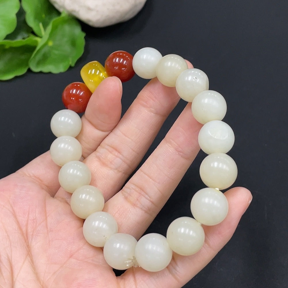 Hetian Jade Bracelet, approx. 11.7mm, total weight approx. 44.4g, with non-Hetian Jade beads