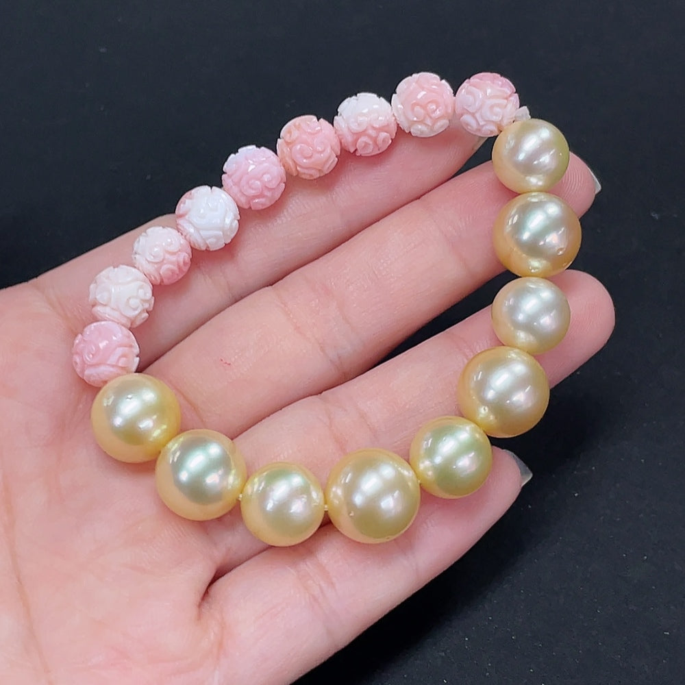 HKHQ seawater pearl bracelet with yellow pearls, 10-11.8mm, natural stones, total weight 24.15g, undetermined origin