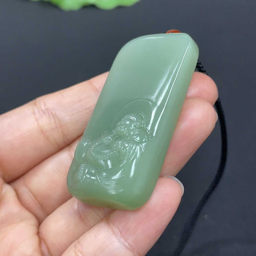 Hetian Jade Jasper Pendant Buddha Total Weight (Including Rope) Approx. 27.9 with Non-Hetian Jade Beads