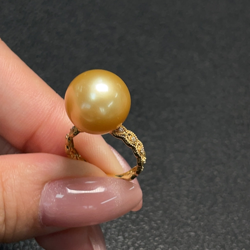 Seawater Pearl Ring 18K Gold Color Origin Undetermined Non-Diamond Total Weight Approx. 4.23g Size 10 Stone 13.1mm