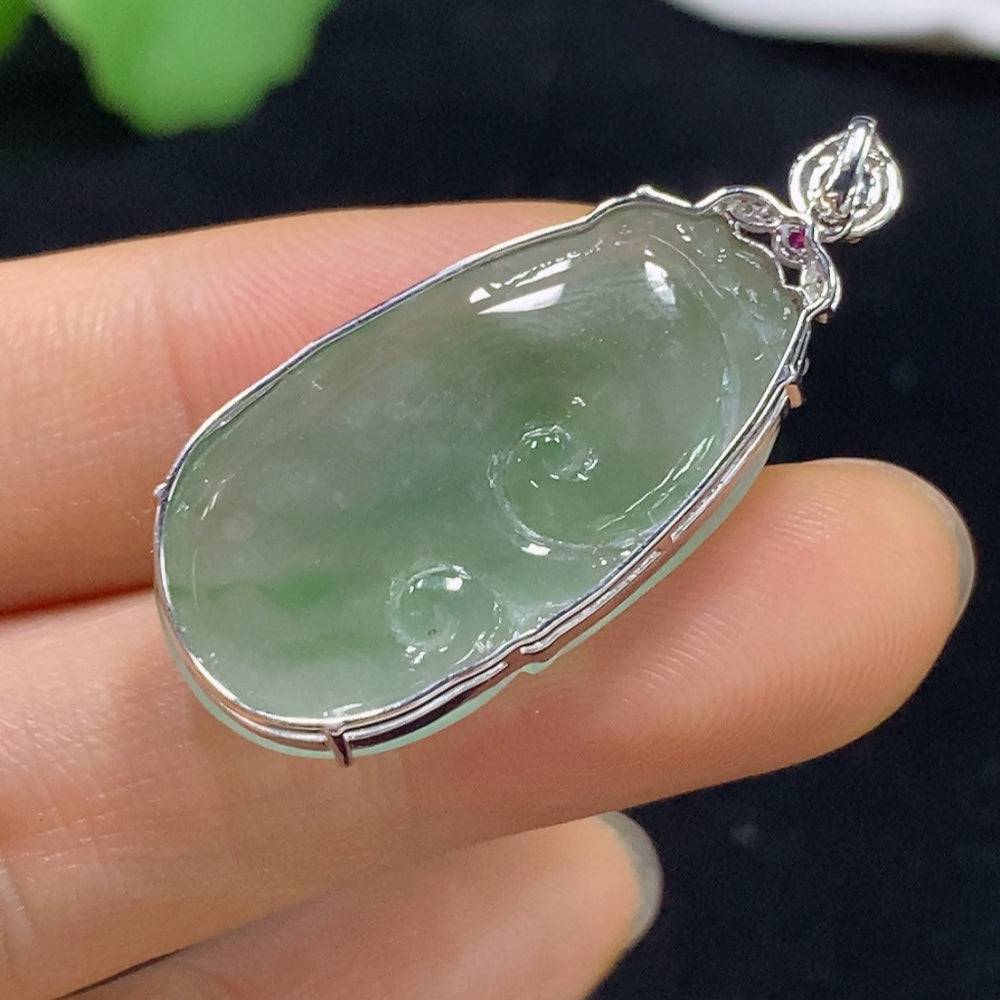 Huiliu jadeite pendant Ruyi with diamond inlays, colorless jade, intricate design, and polished finish.