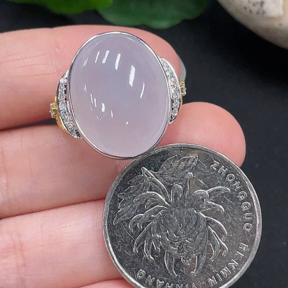 Huiliu jadeite ring with diamond accents, crafted from green jade, featuring elegant design and sparkling diamond details.