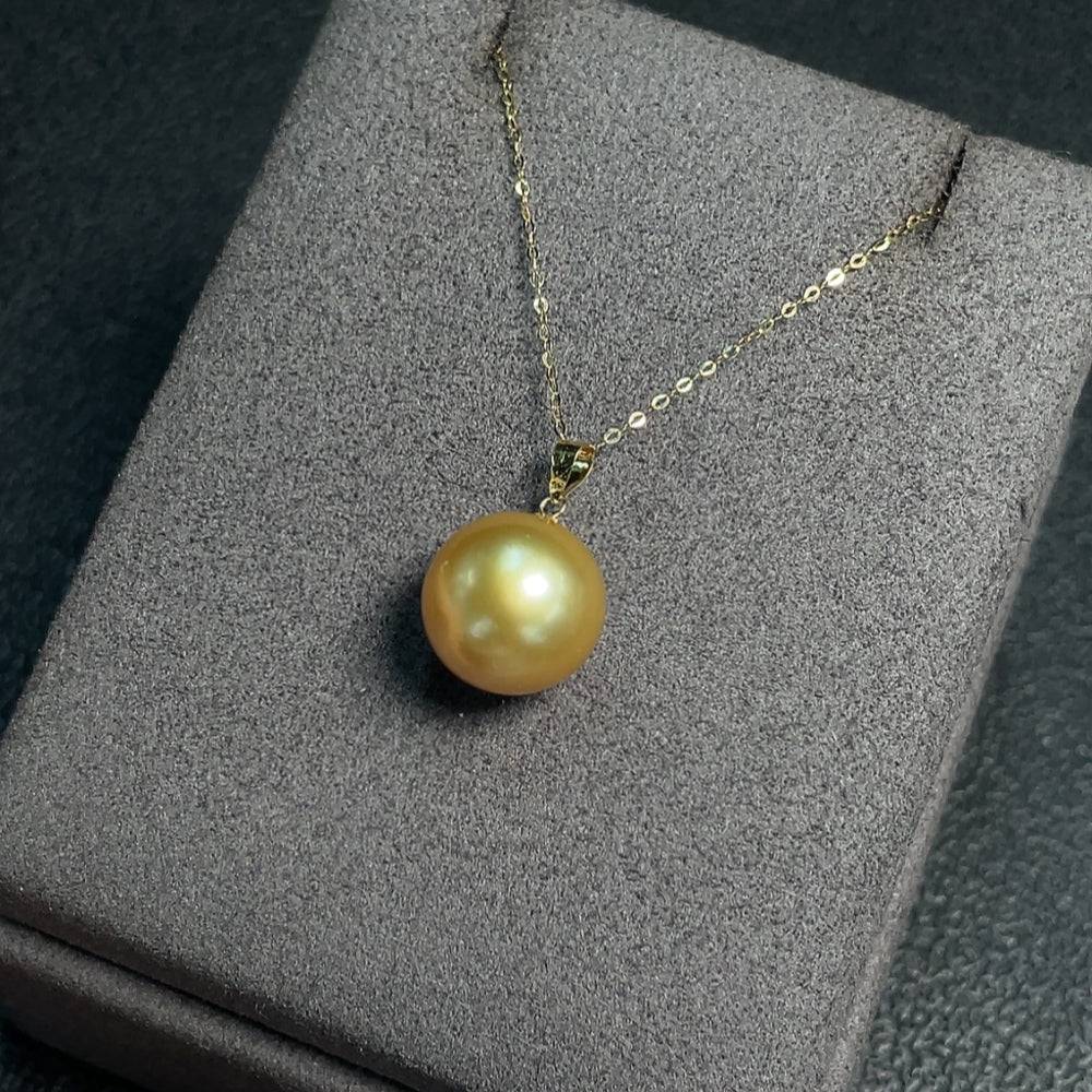 HUILIU HQ seawater pearl necklace with undetermined color, 11.4mm pearls, 74% gold content, total weight 2.44g, elegant jewelry piece