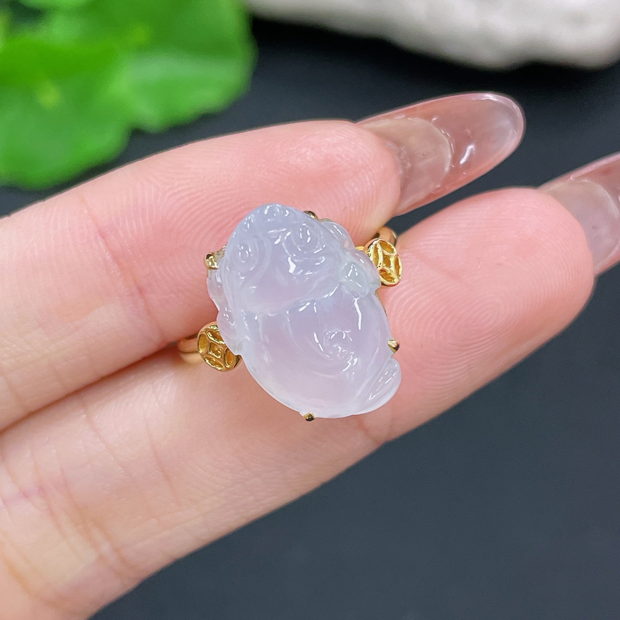 Jadeite Ring Toad Inlaid . | Huiliu Certified